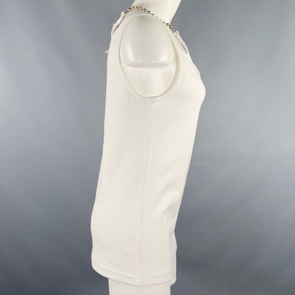 PRIVATE POLICY Size S Ball Chain White Cotton Blend Ribbed Tank Casual Top - Picture 3 of 8